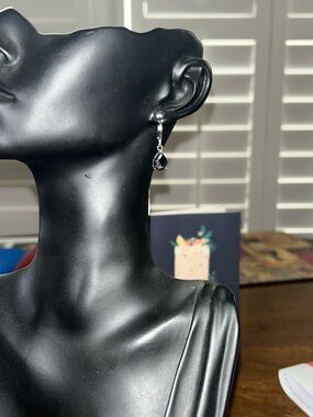 Sterling Silver Teardrop Purple Crystal Hoop Drop Earrings